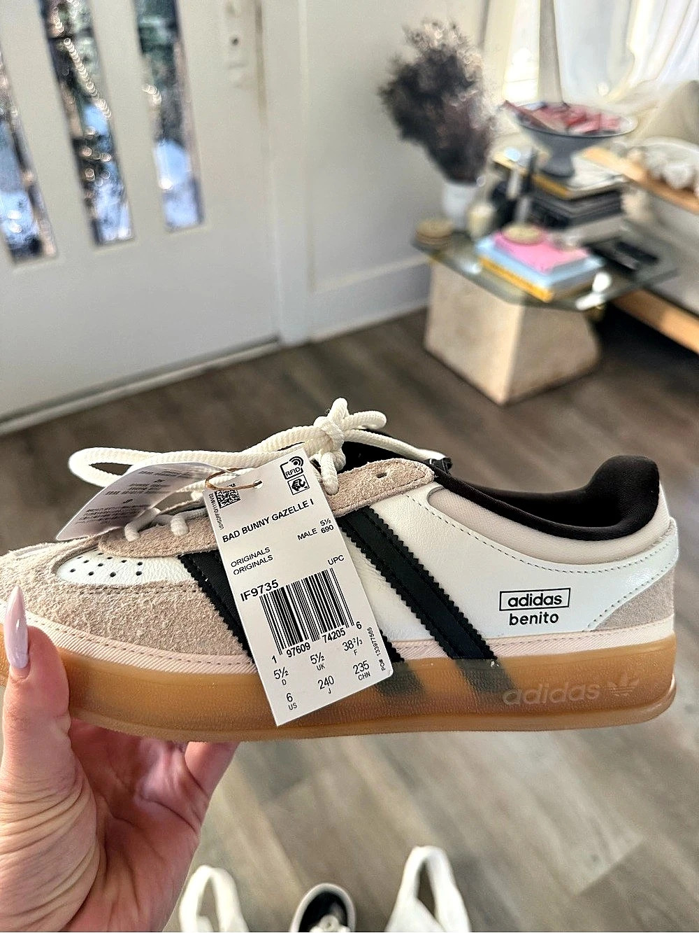 adidas Bad Bunny Gazelle Sneakers White & Black US 6 MN NWT